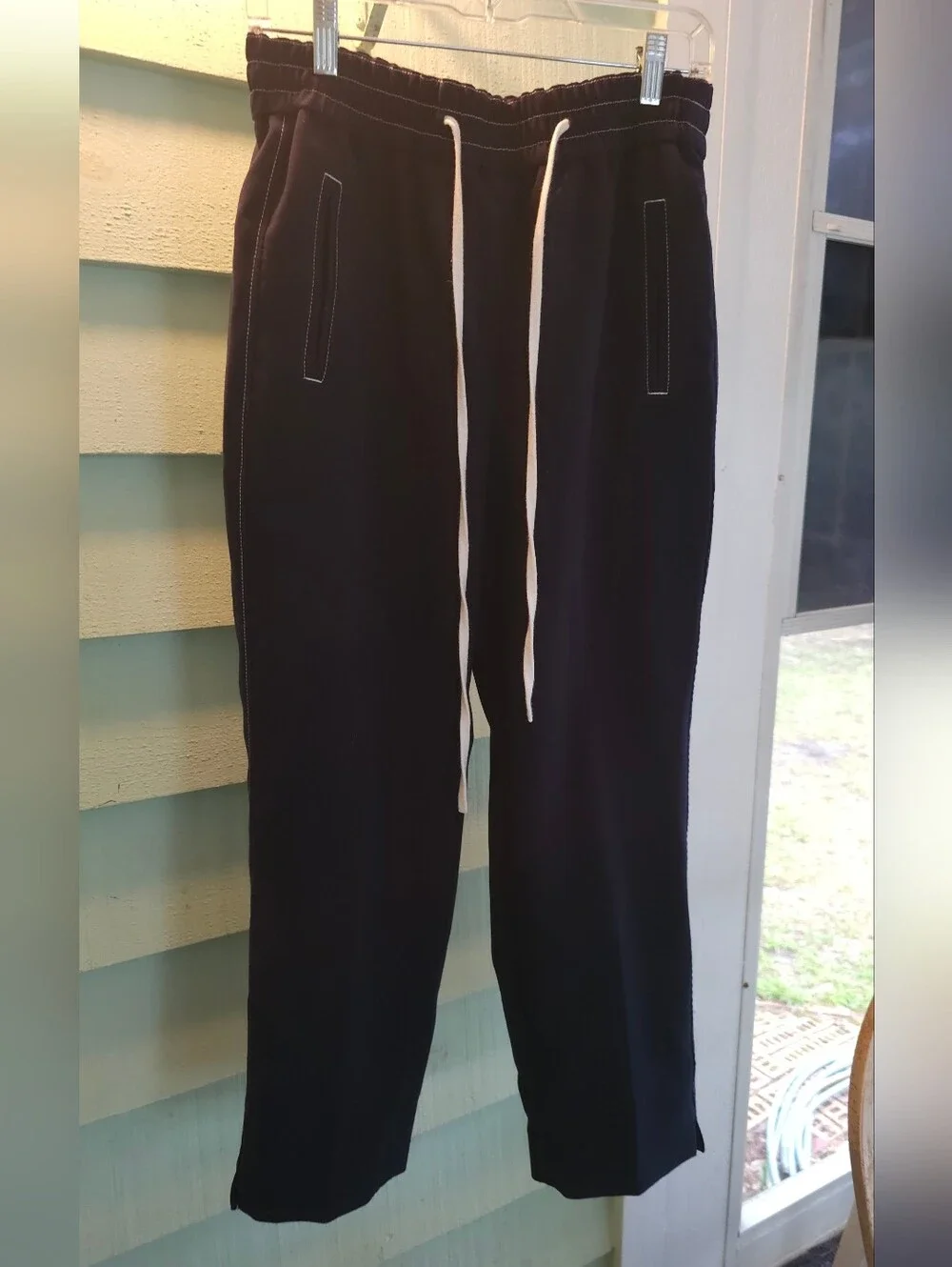 J. Crew Navy Blue Drawstring Elastic Waist Pants Size M Contrast Stitching Jogge